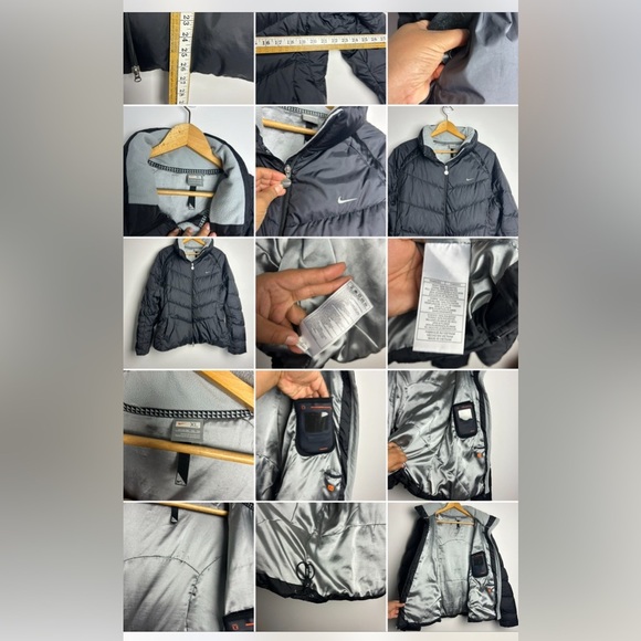 VTG Y2K Nike Puffer Duck Down Jacket Size XL Center Whoosh Black Womens Comfy - Picture 16 of 16